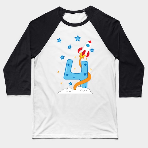 4th birthday with spaceship Baseball T-Shirt by IDesign23